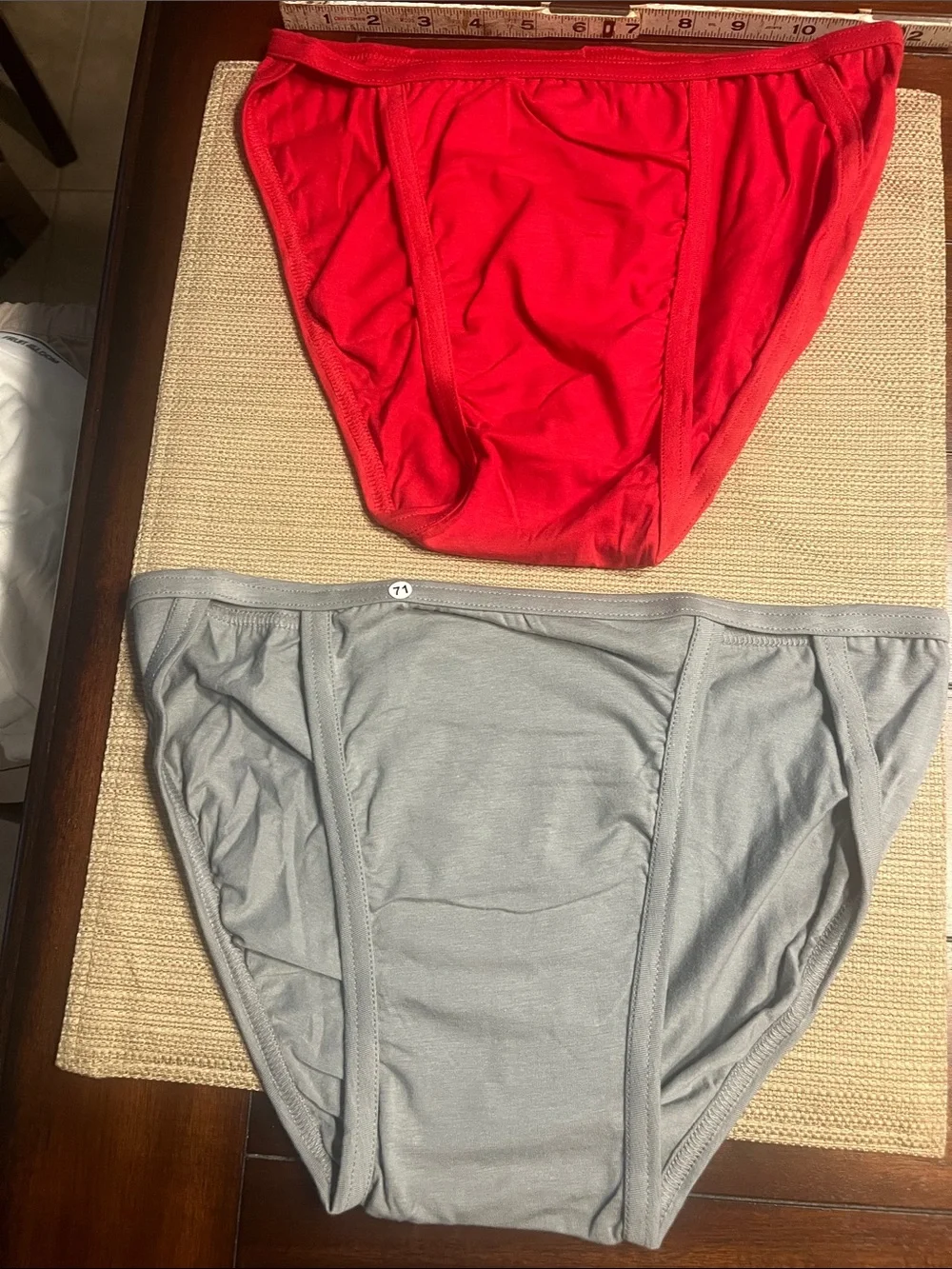 Lot 71..Hanes Men's string bikini Briefs in Red and Light Gray - 2-Pack medium